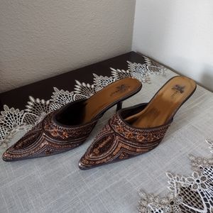 Appeal Brown Women Sequins Kitten Heeled Mules